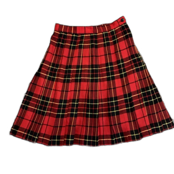 Vintage 80s KGR Petite Red Tartan Plaid Wool Pleated School Girl Skirt Size 8P - Picture 1 of 11